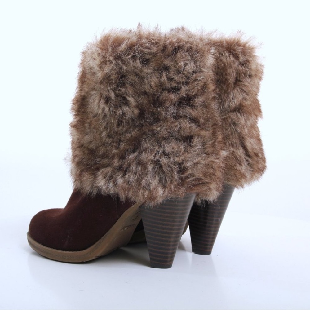 Avenue Mandy Faux Fur Upper Zip Up Heeled Ankle Boots Brown Women Size 12